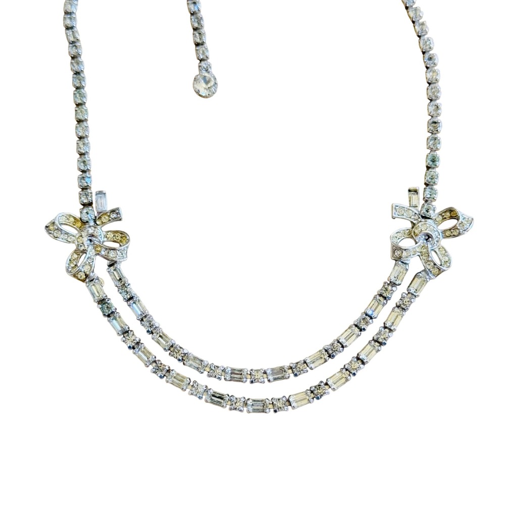 Marboux Boucher Necklace VTG Bow Crystal Baguettes Choker Designer High end 15"